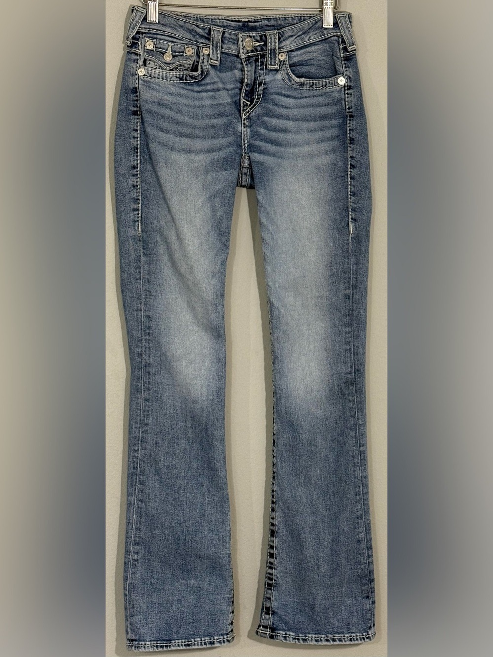 True Religion Becca Big T Mid Rise Bootcut Jeans Medium Wash 27 Y2K